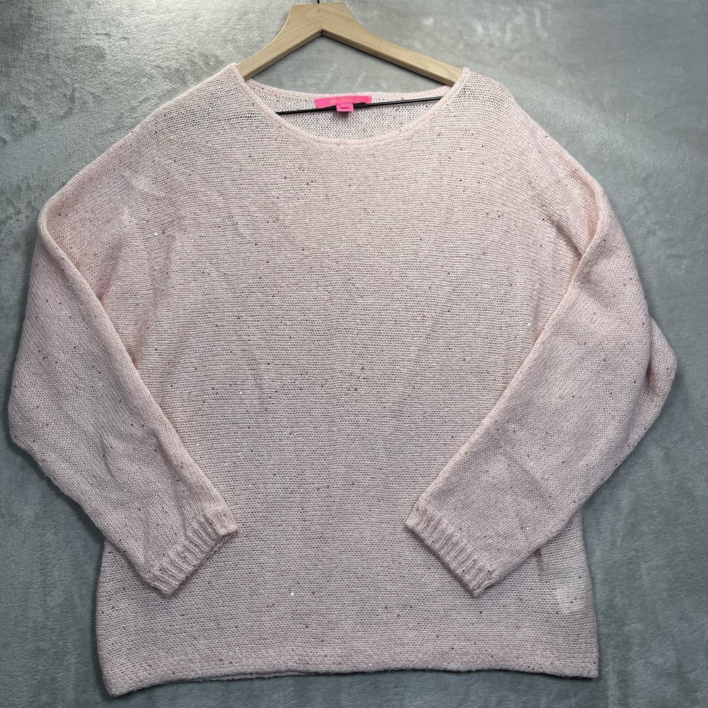 Lilly Pulitzer Soleen Sweater Womens M Pink Sparkle Knit Boat Neck